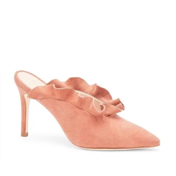 Loeffler Randall Langley Ruffle Mules Heels Dusty Rose Pink Size 8.5 - Picture 1 of 12